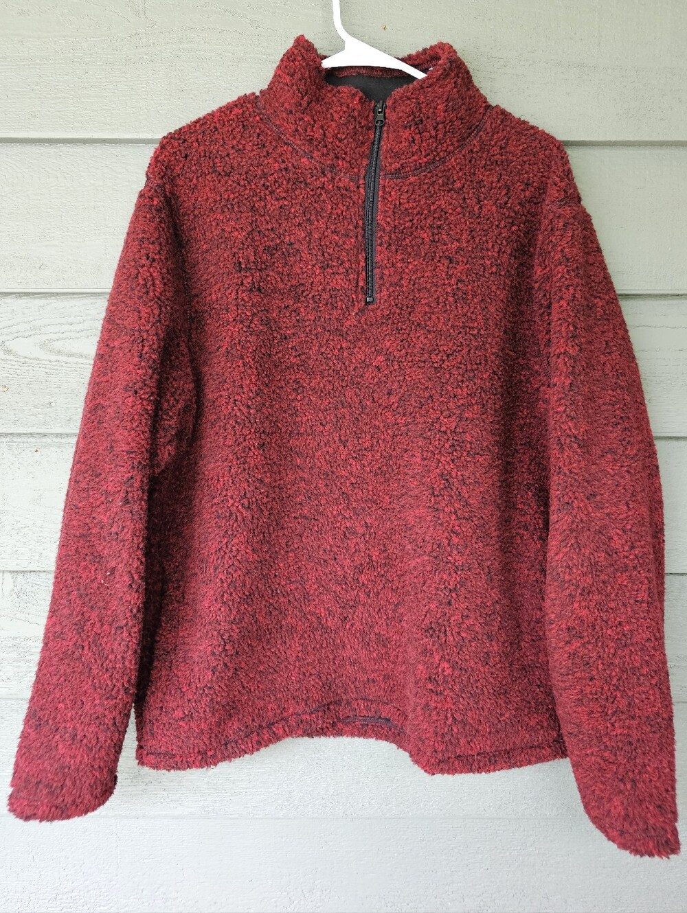 Wrangler Men's Medium Burguny Black Sherpa Fleece Quarter-Zip Pullover Sweater